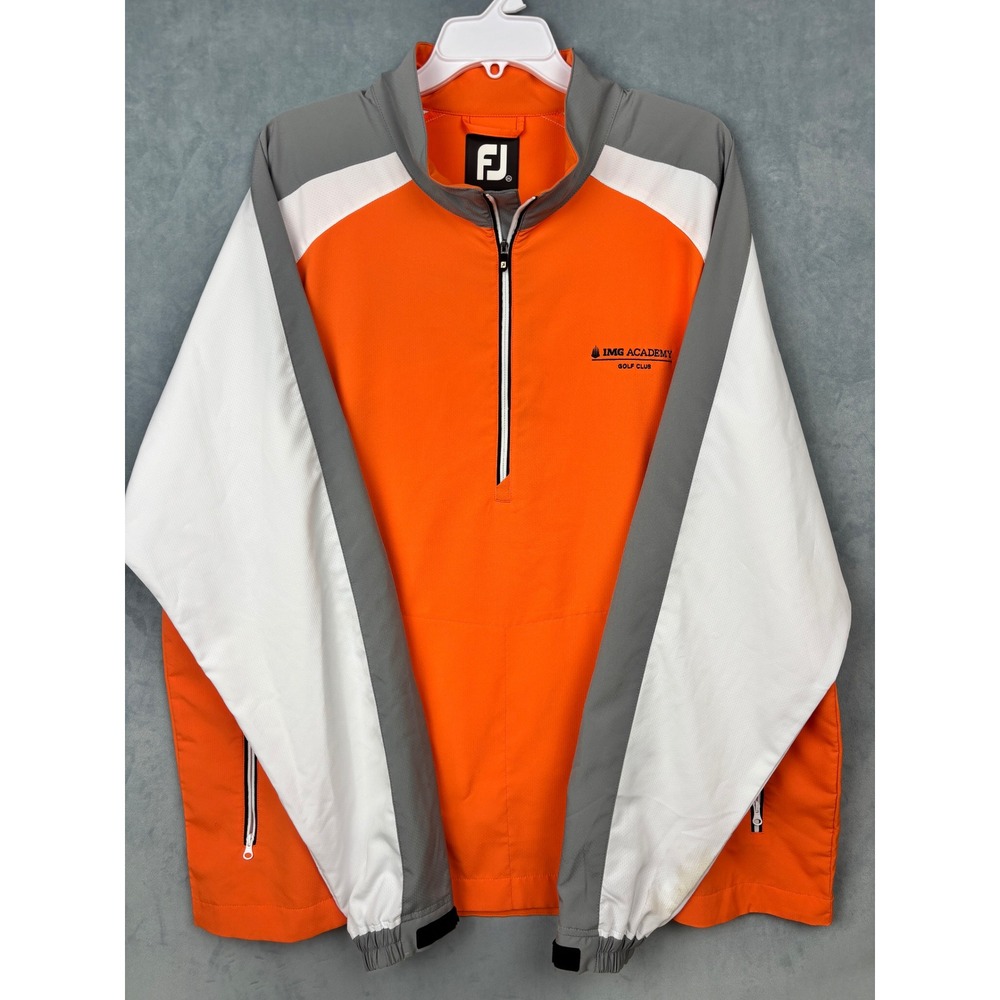 FootJoy IMG Academy Golf Club Quarter Zip Windbreaker Orange White Mens 2XL